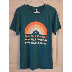 Bella Canvas Womens Make Me A Cocktail Rainbow Graphic T Shirt Teal Size S